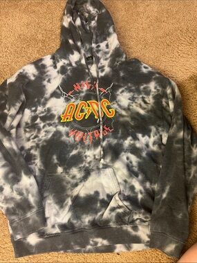 AC/DC Black & White Tie-Dye Hoodie with Yellow and Red Logo